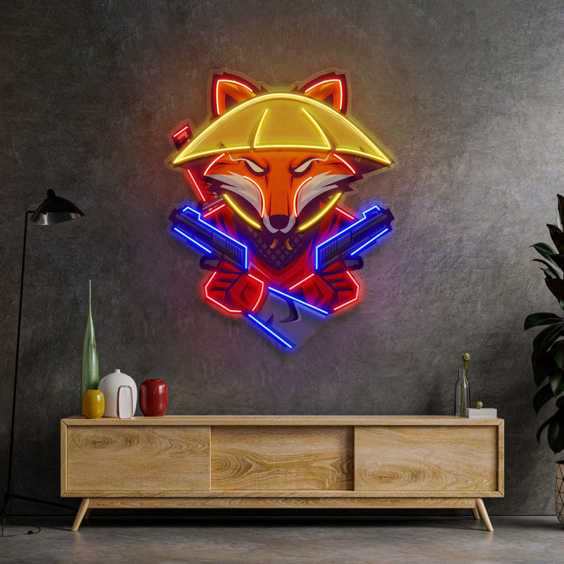 Fox Samurai With Gun LED Neon Sign Light Pop Art