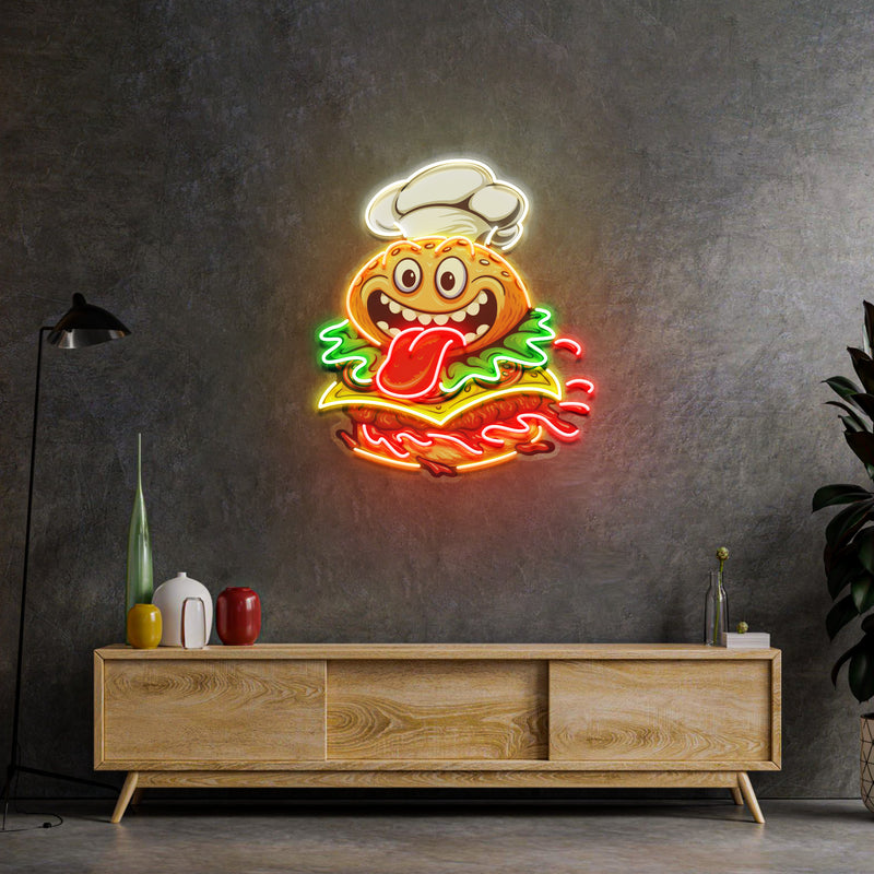 Funny Burger Chef LED Neon Sign Light Pop Art