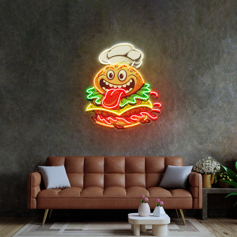 Funny Burger Chef LED Neon Sign Light Pop Art