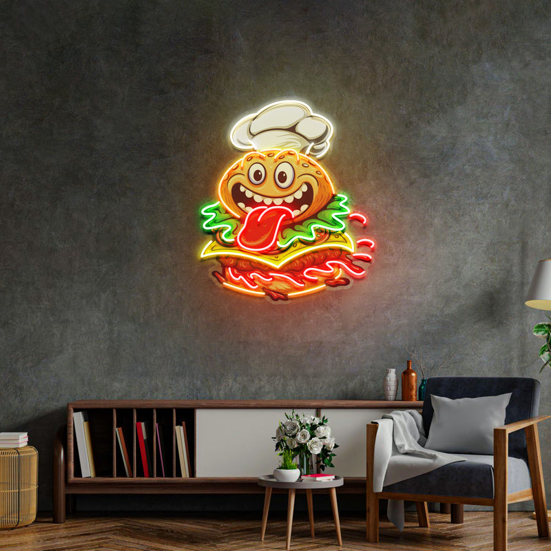 Funny Burger Chef LED Neon Sign Light Pop Art