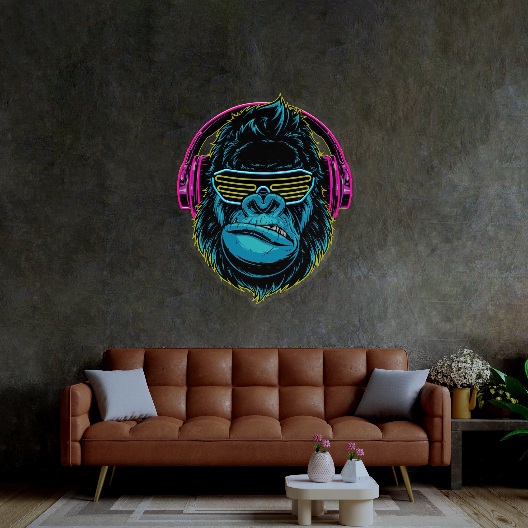 Gorilla with Headphones LED Neon Sign Light Pop Art