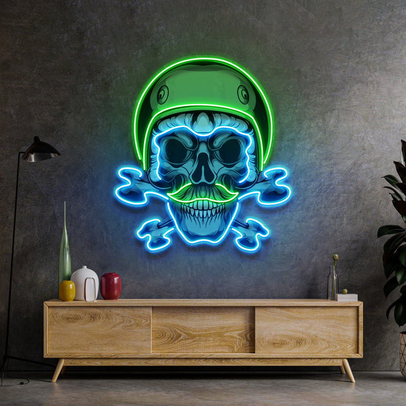 Green Biker Skull LED Neon Sign Light Pop Art