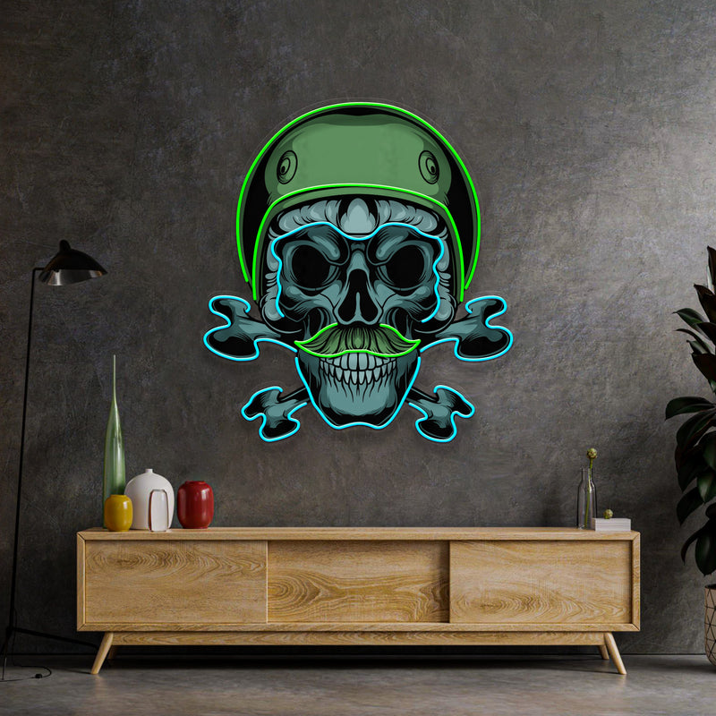 Green Biker Skull LED Neon Sign Light Pop Art