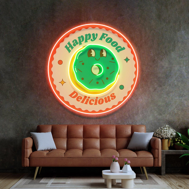 Happy Food Delicious Led Neon Acrylic Artwork - Custom Neon Signs | LED Neon Signs | Zanvis Neon®
