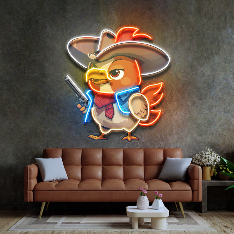 Hen As A Cowboy LED Neon Sign Light Pop Art