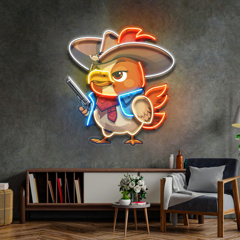 Hen As A Cowboy LED Neon Sign Light Pop Art