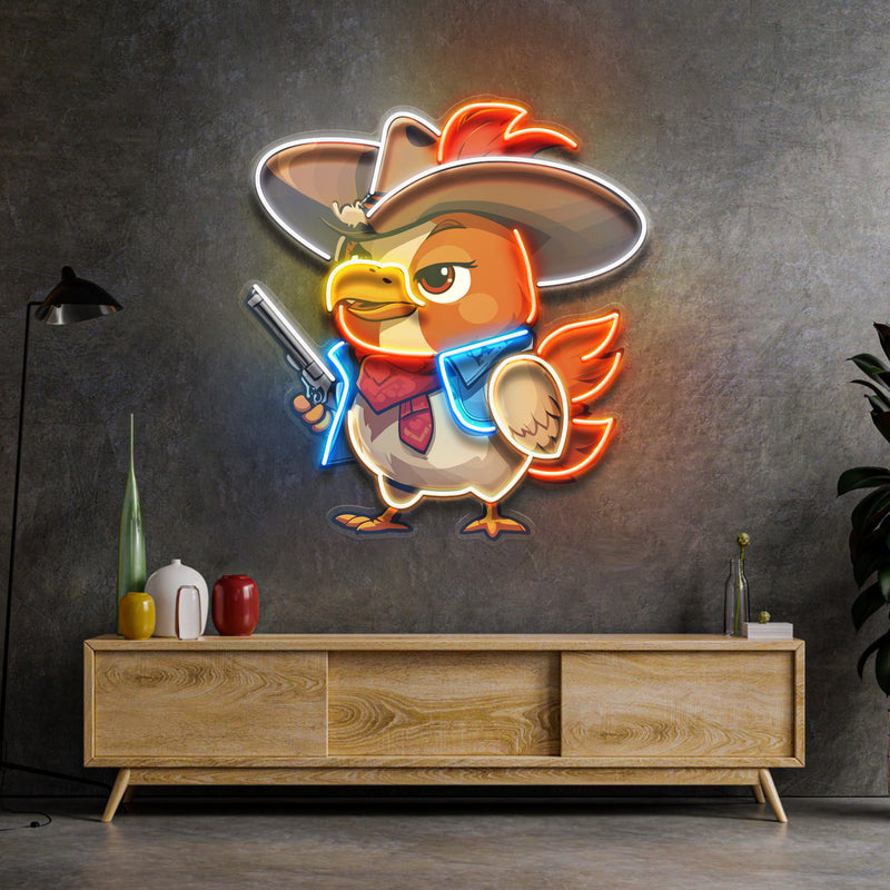 Hen As A Cowboy LED Neon Sign Light Pop Art