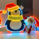 Penguin With Xmas Hat LED Neon Acrylic Artwork
