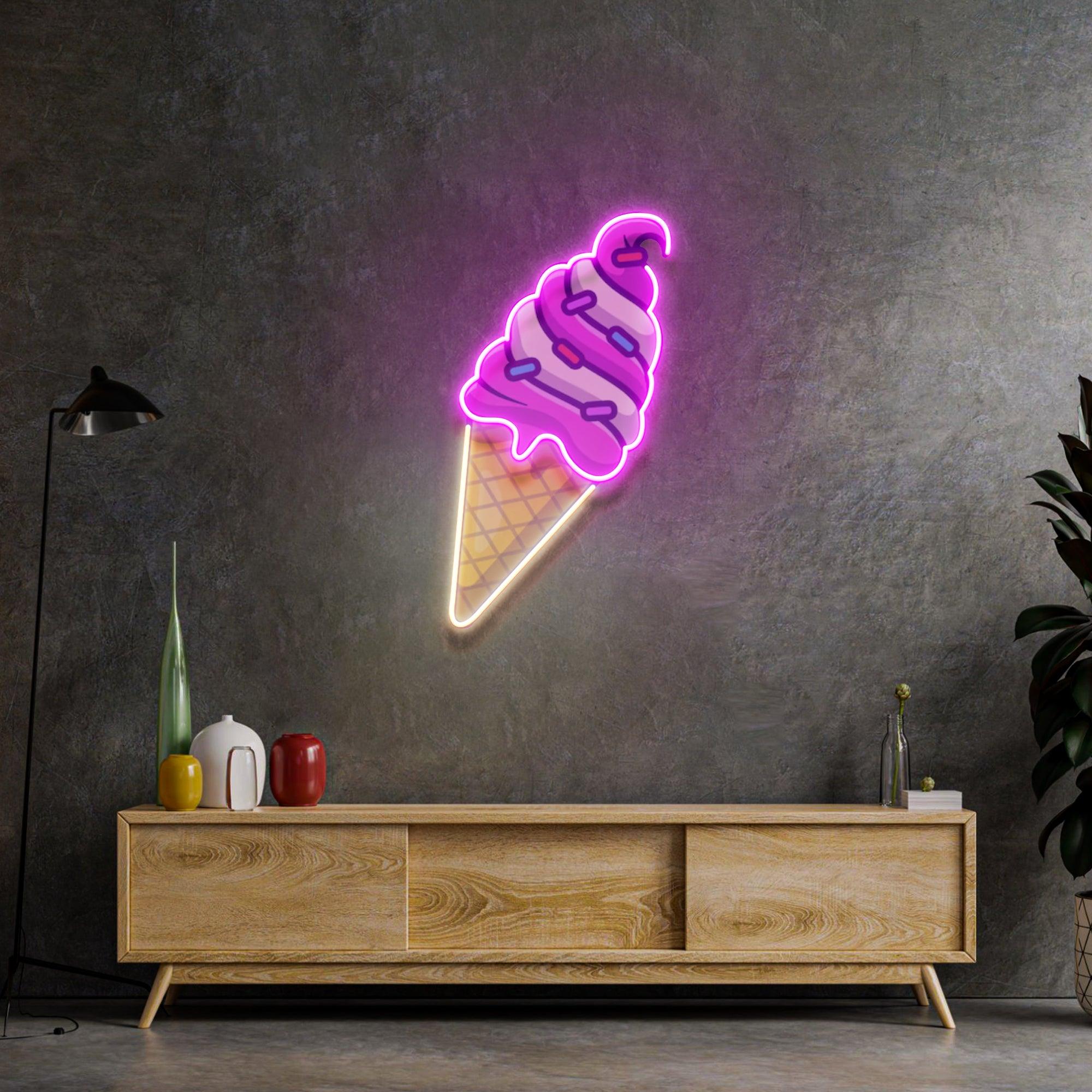 Ice Cream Cone Led Neon Acrylic Artwork - Custom Neon Signs | LED Neon Signs | Zanvis Neon®