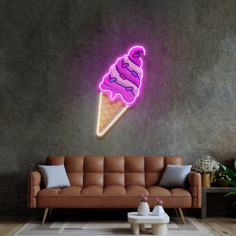 Ice Cream Cone Led Neon Acrylic Artwork - Custom Neon Signs | LED Neon Signs | Zanvis Neon®