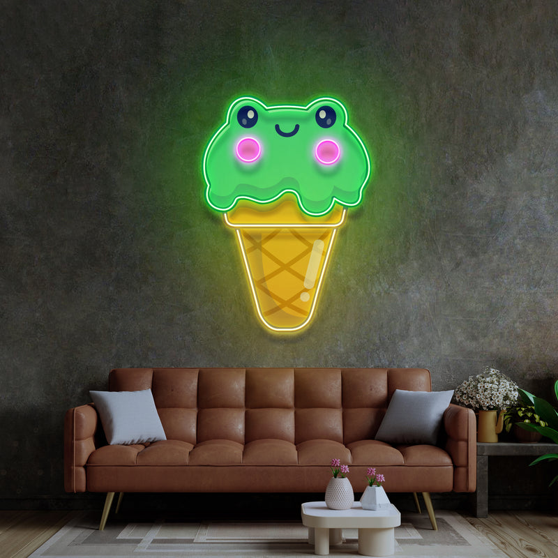 Ice Cream Cone Frog LED Neon Sign Light Pop Art