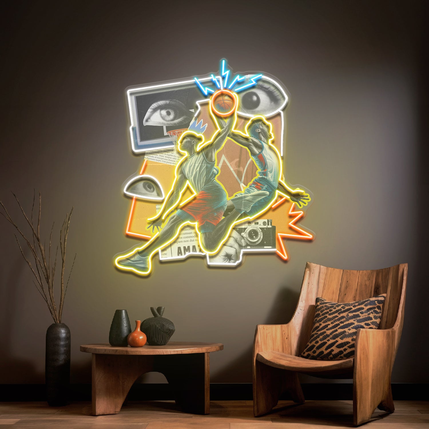 Intense Basketball Game Collapse Art LED Neon Sign Light Pop Art