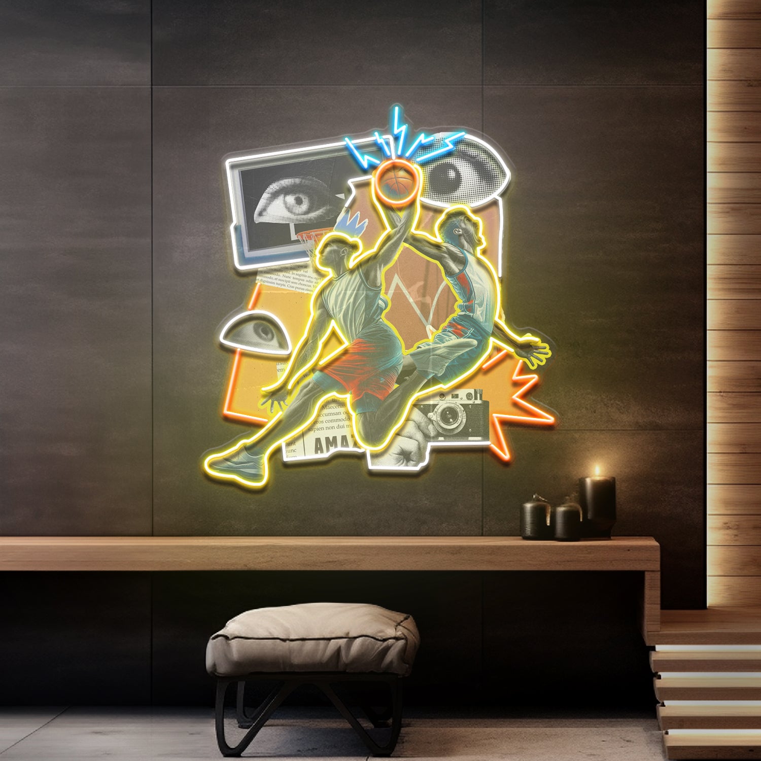 Intense Basketball Game Collapse Art LED Neon Sign Light Pop Art