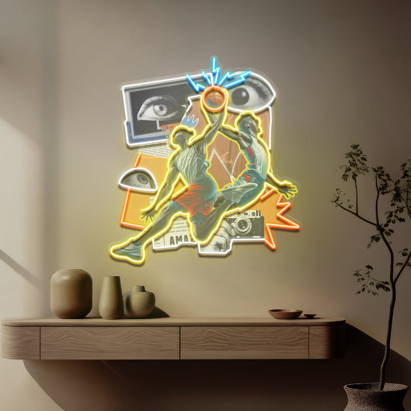 Intense Basketball Game Collapse Art LED Neon Sign Light Pop Art