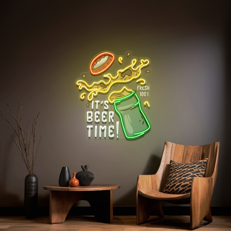 It's Beer Time! Retro Style LED Neon Sign Light Pop Art