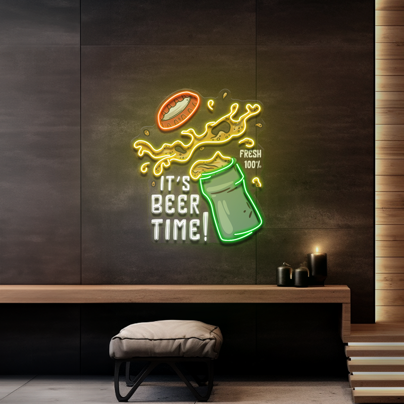 It's Beer Time! Retro Style LED Neon Sign Light Pop Art