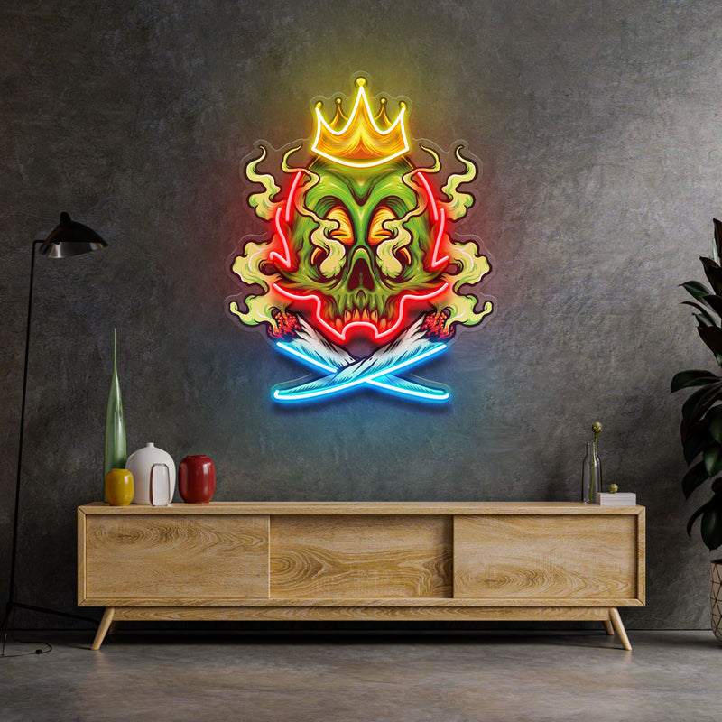 King Skull Weed Smoking LED Neon Sign Light Pop Art