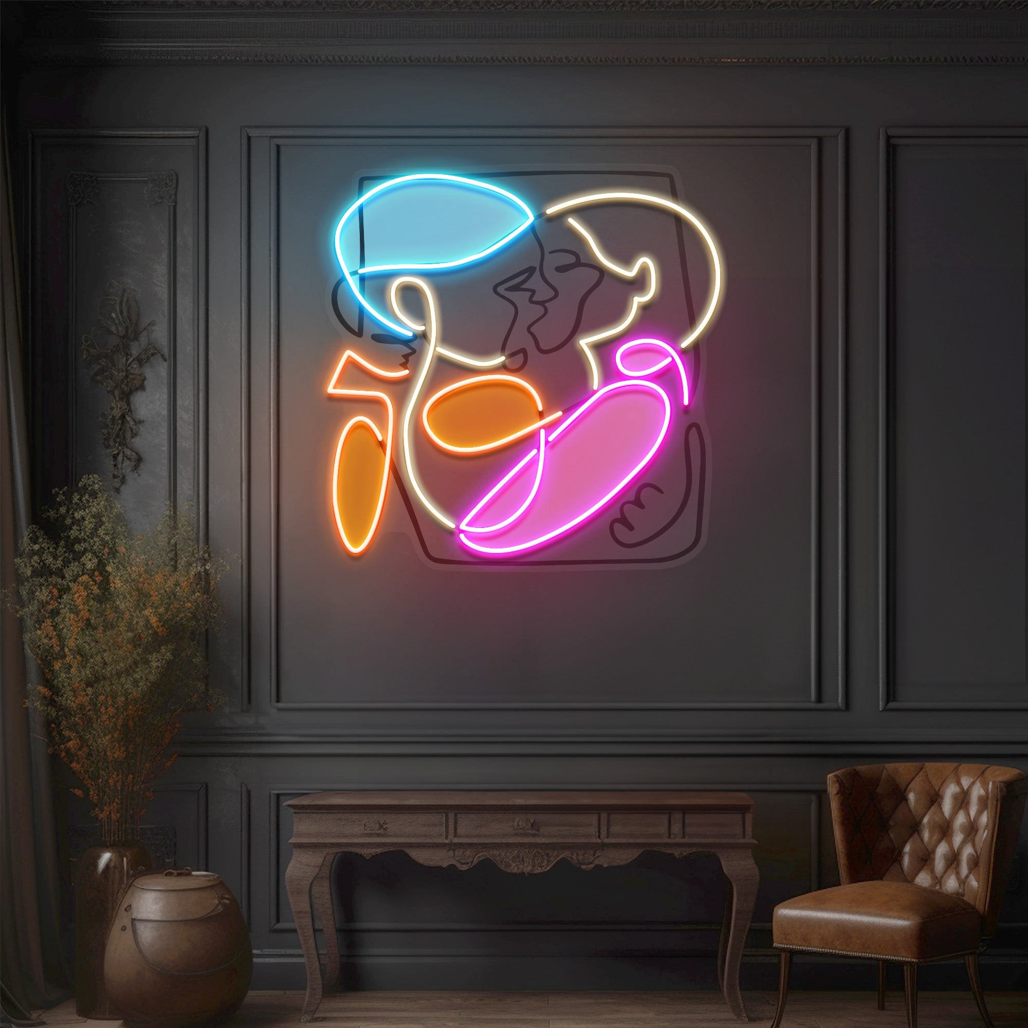 Kising Faces With Colorful Abstract Art LED Neon Sign LIght