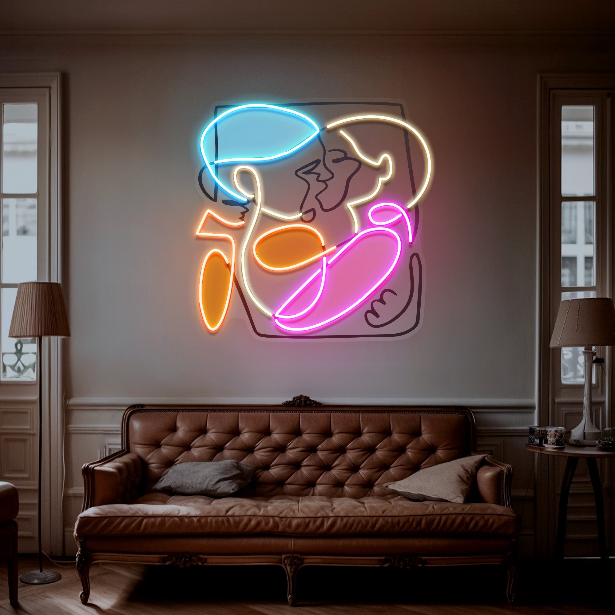 Kising Faces With Colorful Abstract Art LED Neon Sign LIght