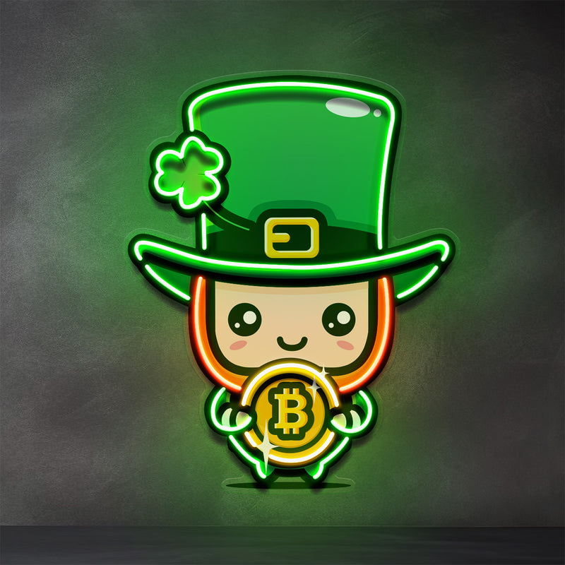 Leprechaun Hugging Bitcoin LED Neon Sign Light Pop Art