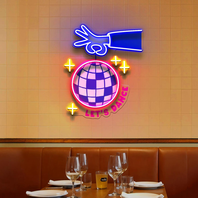 Let's Dance With Disco Ball LED Neon Sign Light Pop Art