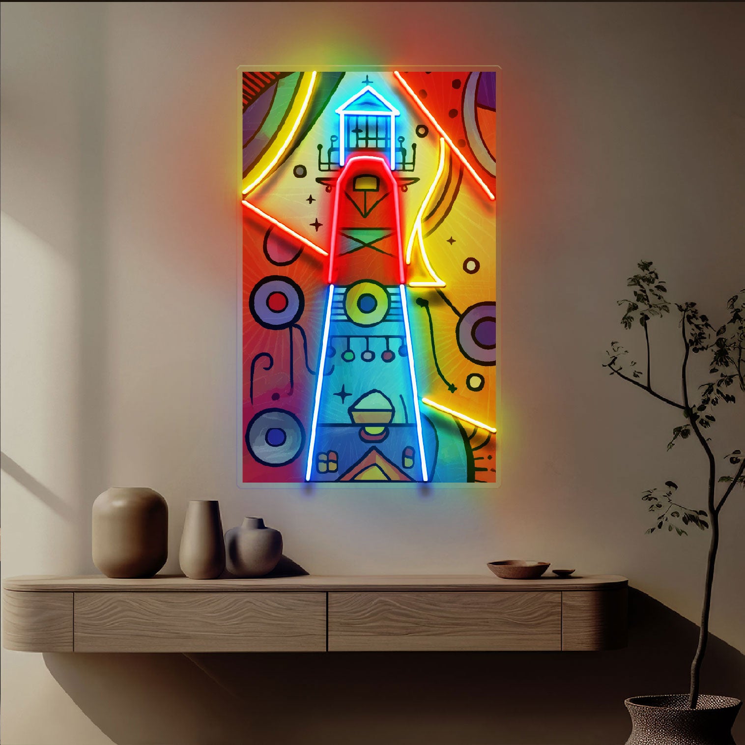 Lighthouse Painting In Abstract Art LED Neon Sign Light Pop Art