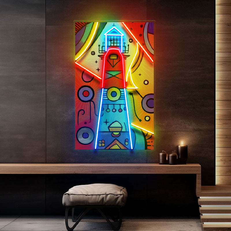 Lighthouse Painting In Abstract Art LED Neon Sign Light Pop Art