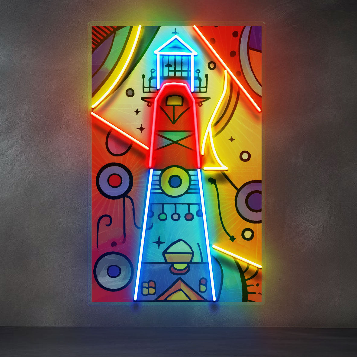 Lighthouse Painting In Abstract Art LED Neon Sign Light Pop Art