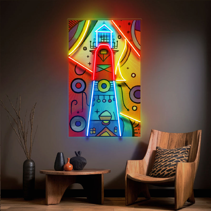 Lighthouse Painting In Abstract Art LED Neon Sign Light Pop Art