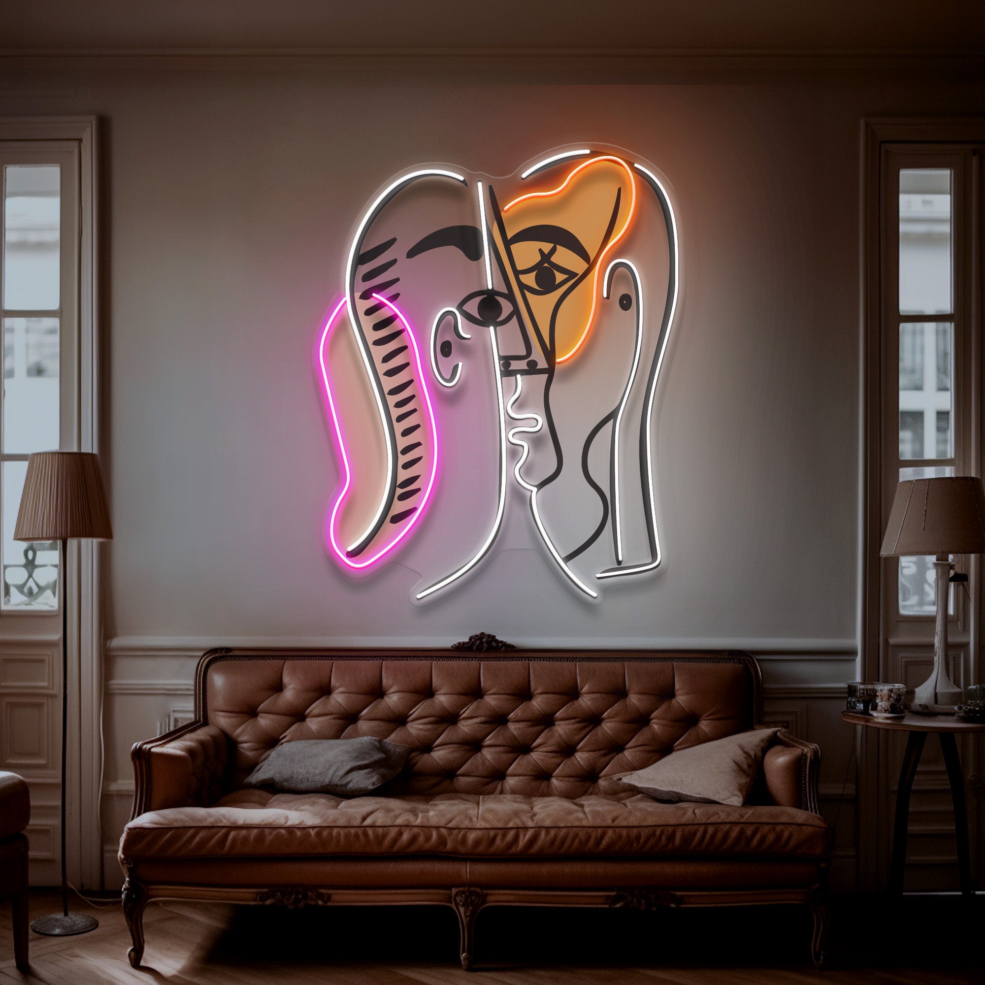 Man And Woman Faces Abstract Art LED Neon Sign Light