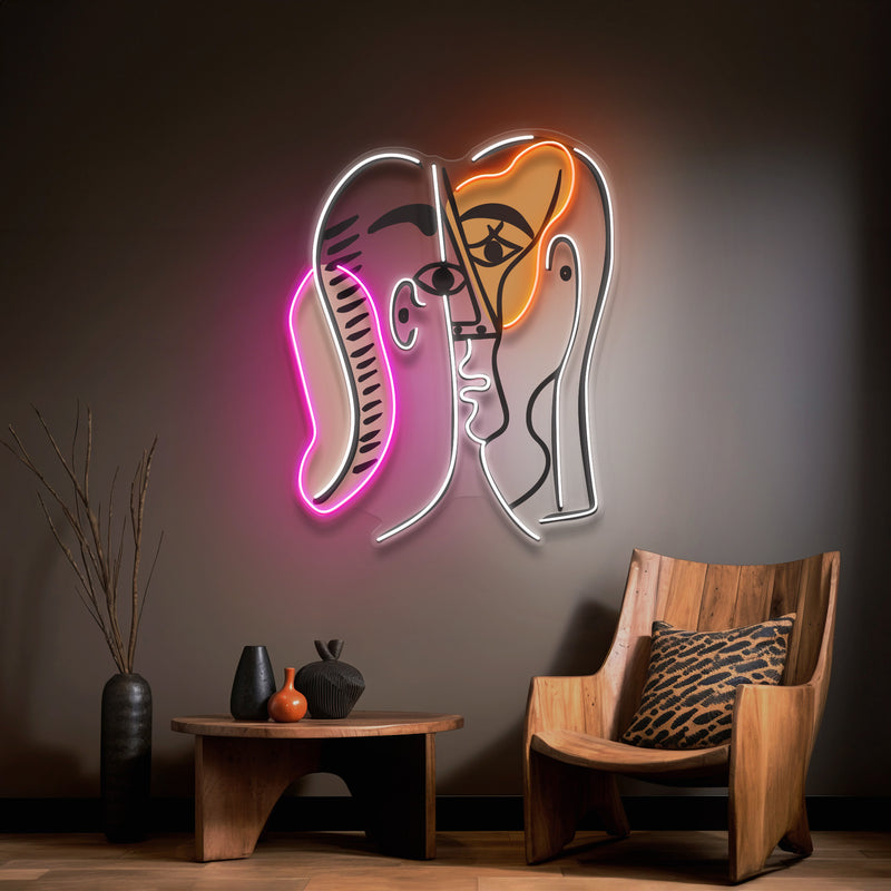Man And Woman Faces Abstract Art LED Neon Sign Light