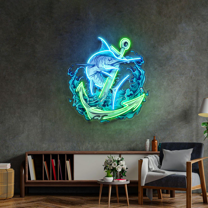 Marlin Fish with Anchor LED Neon Sign Light Pop Art