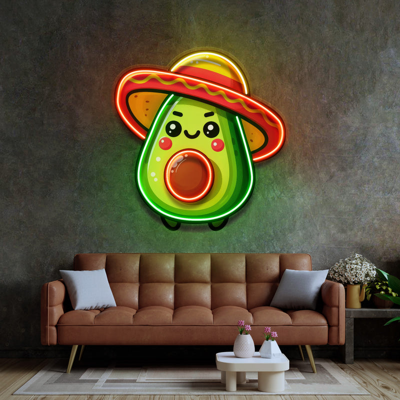 Mini Avocado Sombrero Hat LED Neon Sign Light Pop Art