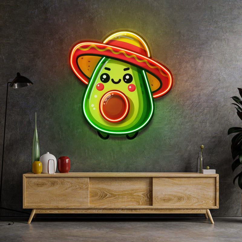 Mini Avocado Sombrero Hat LED Neon Sign Light Pop Art