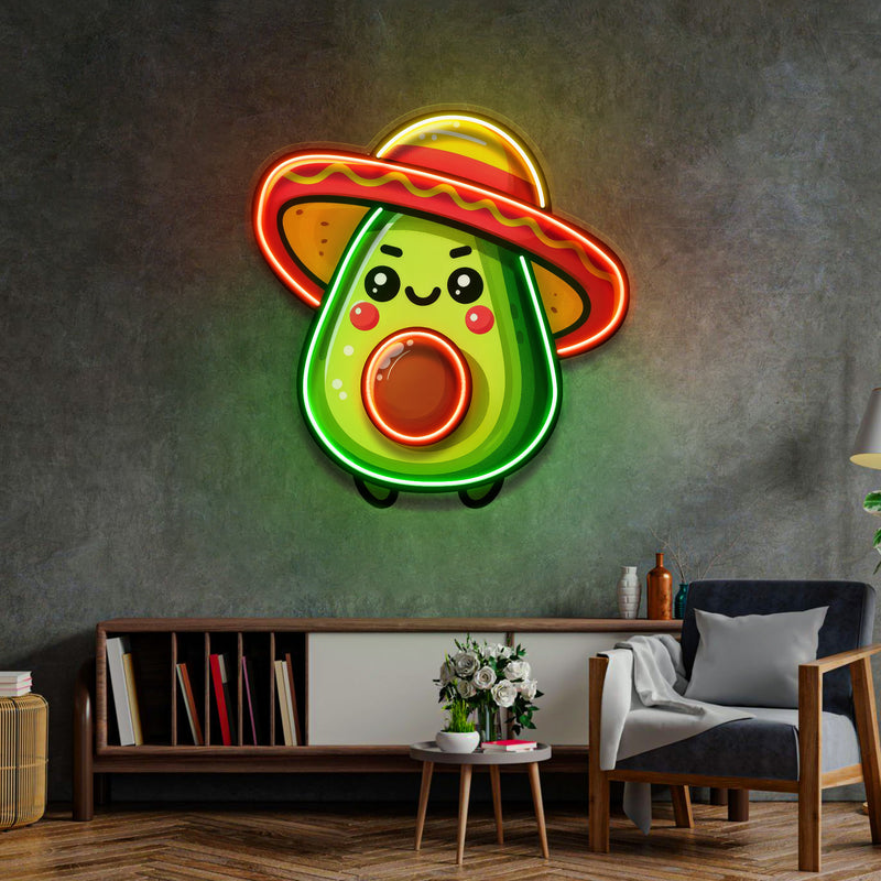 Mini Avocado Sombrero Hat LED Neon Sign Light Pop Art