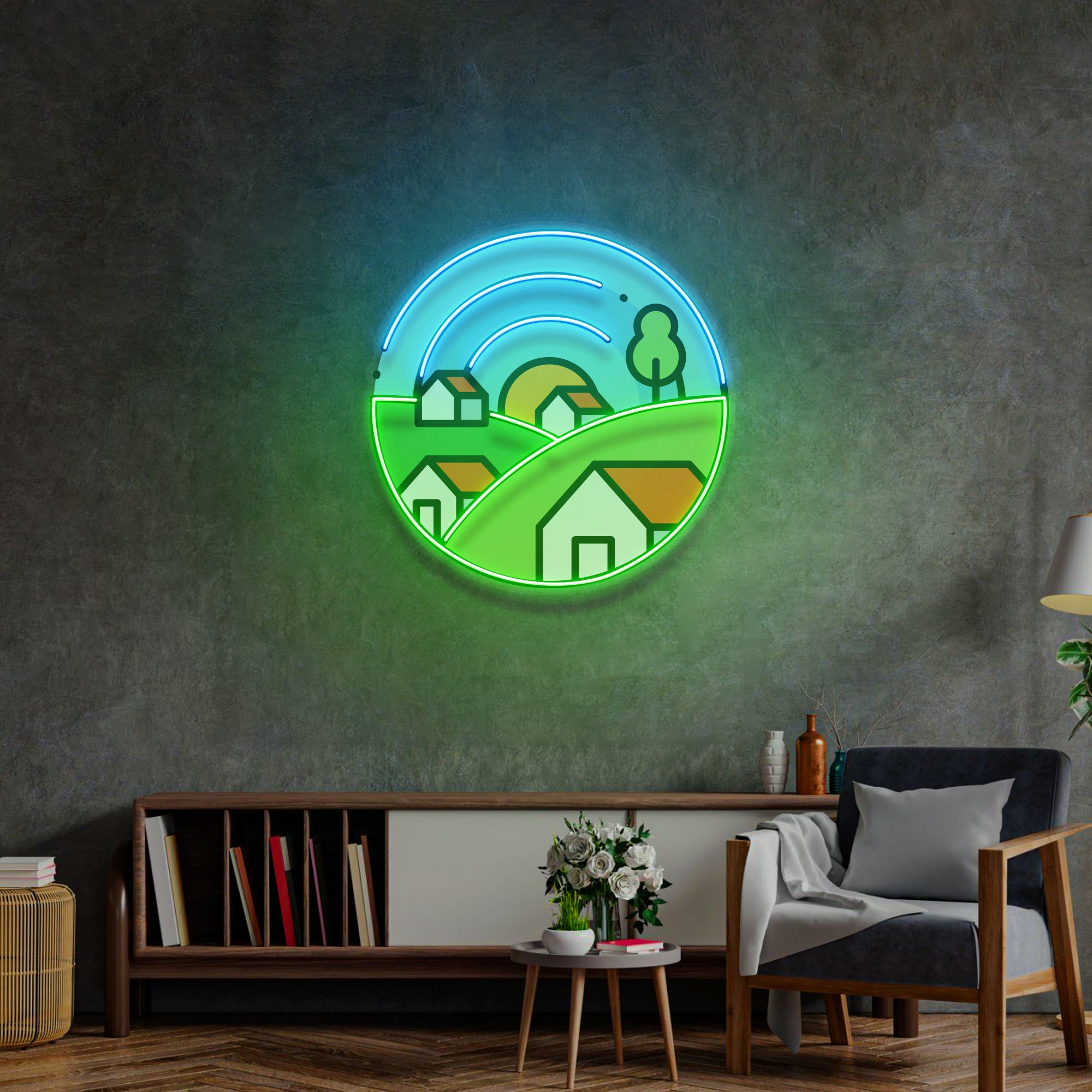 Morning on Grassy Village LED Neon Sign Light Pop Art