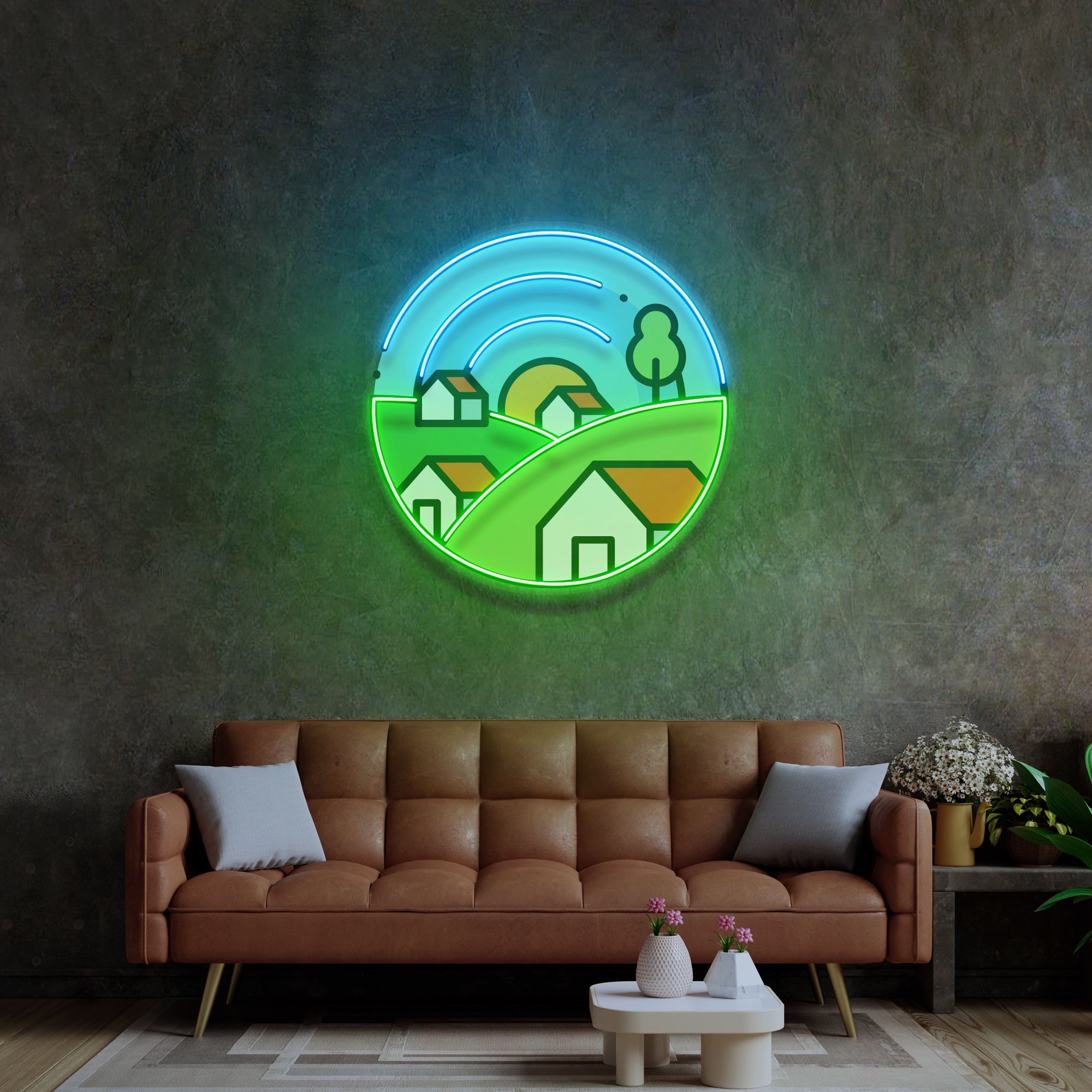 Morning on Grassy Village LED Neon Sign Light Pop Art