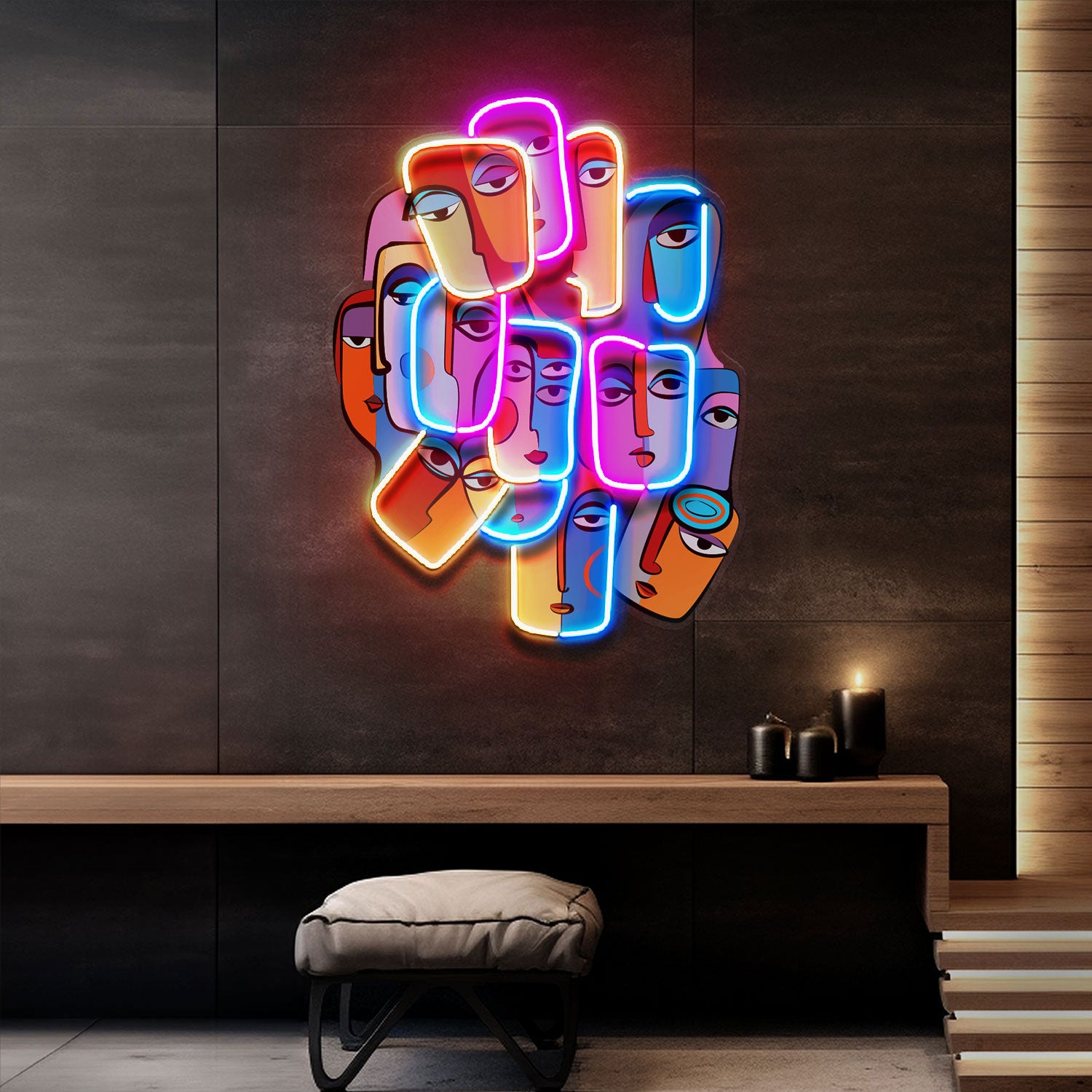 Multiple Colorful Faces Abstract Art LED Neon Sign Light Pop Art