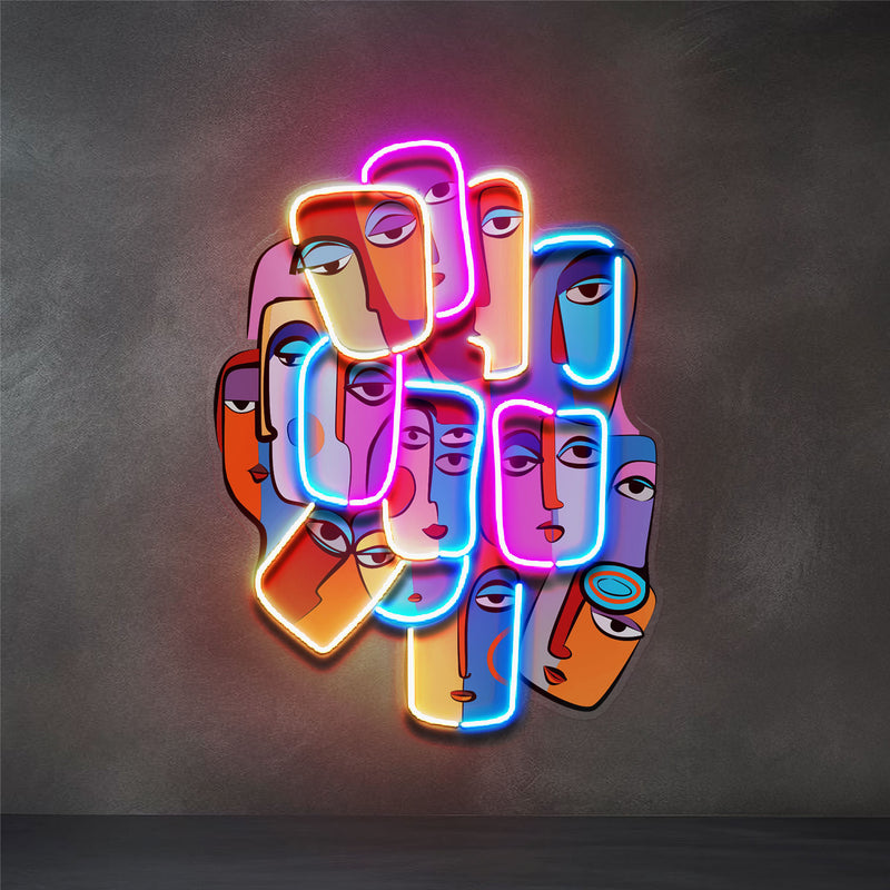 Multiple Colorful Faces Abstract Art LED Neon Sign Light Pop Art