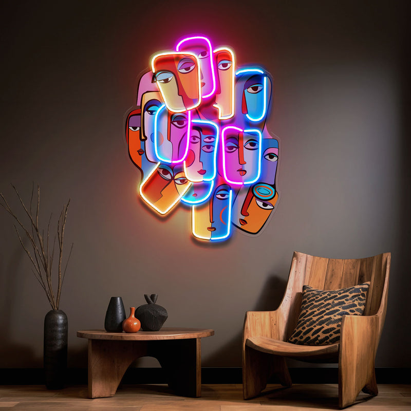 Multiple Colorful Faces Abstract Art LED Neon Sign Light Pop Art