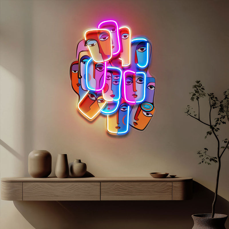 Multiple Colorful Faces Abstract Art LED Neon Sign Light Pop Art