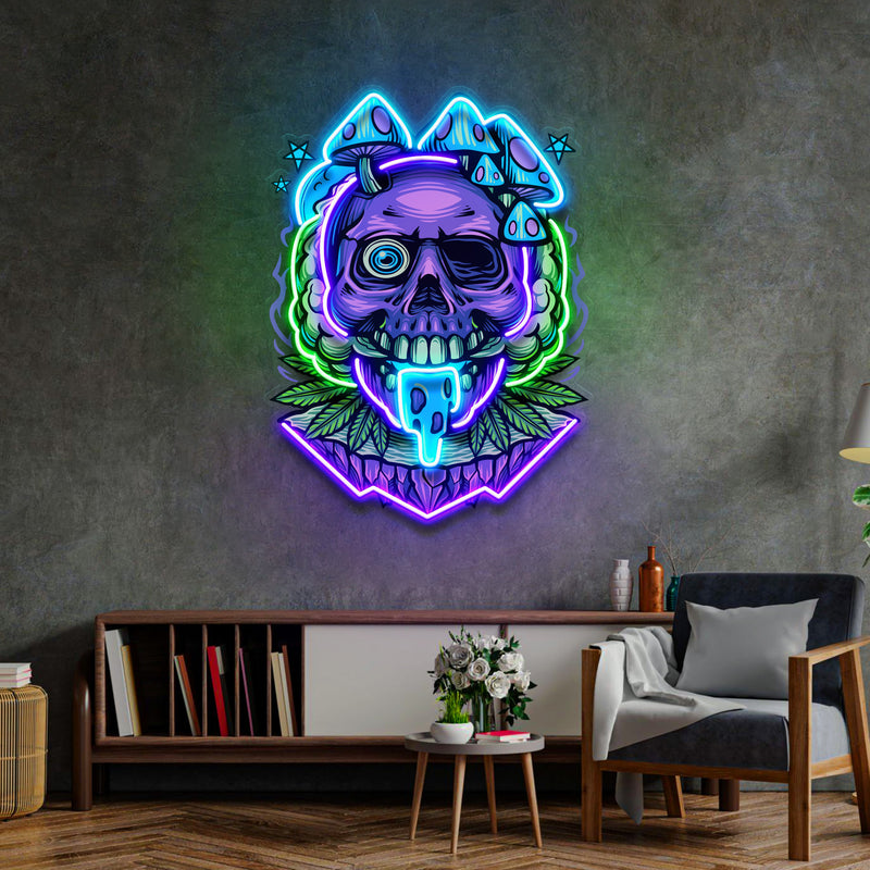 Mushrooms Bloom On Skulls LED Neon Sign Light Pop Art