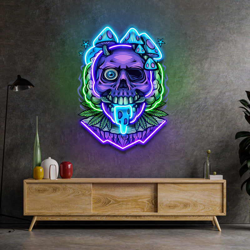 Mushrooms Bloom On Skulls LED Neon Sign Light Pop Art