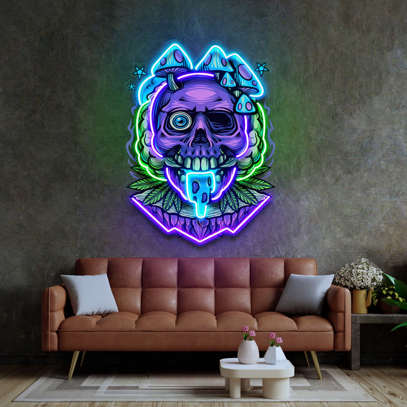 Mushrooms Bloom On Skulls LED Neon Sign Light Pop Art