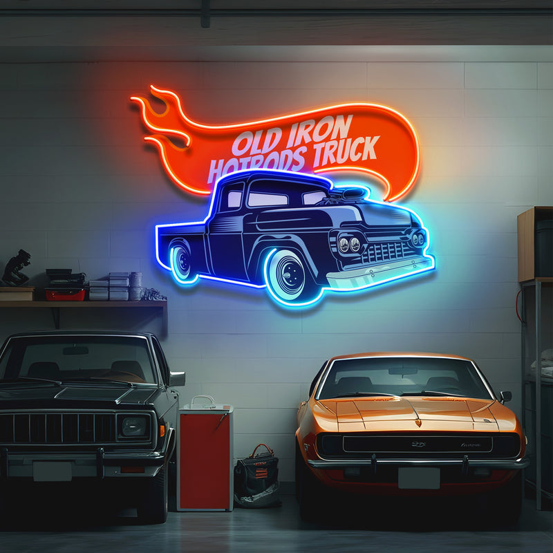 Old Iron Hotrods Truck LED Neon Sign Light Pop Art