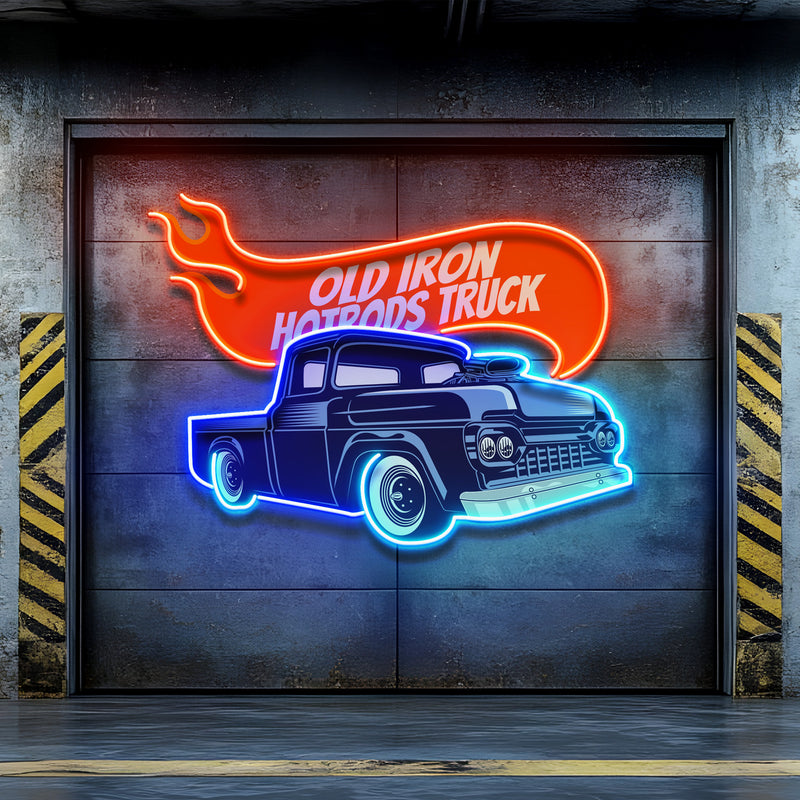 Old Iron Hotrods Truck LED Neon Sign Light Pop Art