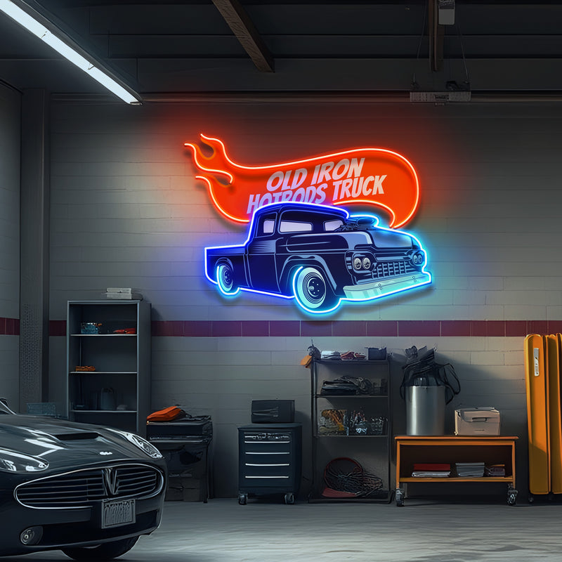 Old Iron Hotrods Truck LED Neon Sign Light Pop Art