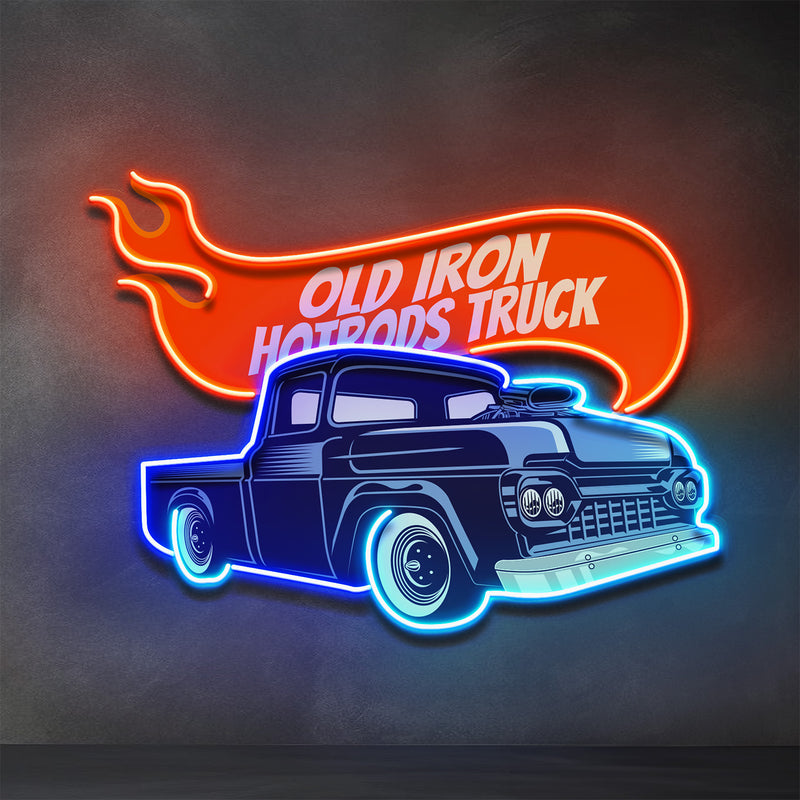 Old Iron Hotrods Truck LED Neon Sign Light Pop Art