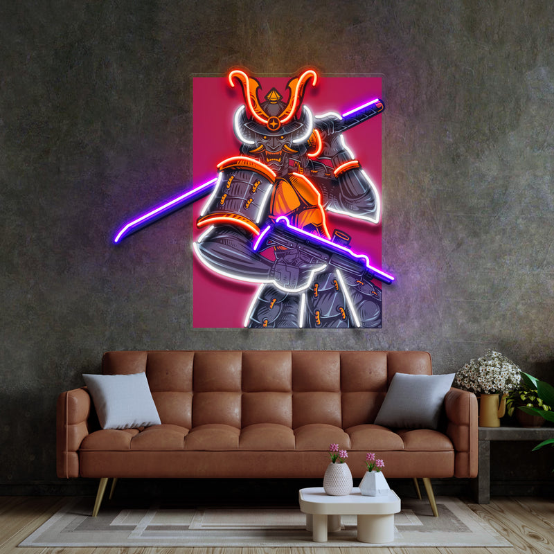 Oni Samurai Mascot LED Neon Sign Light Pop Art