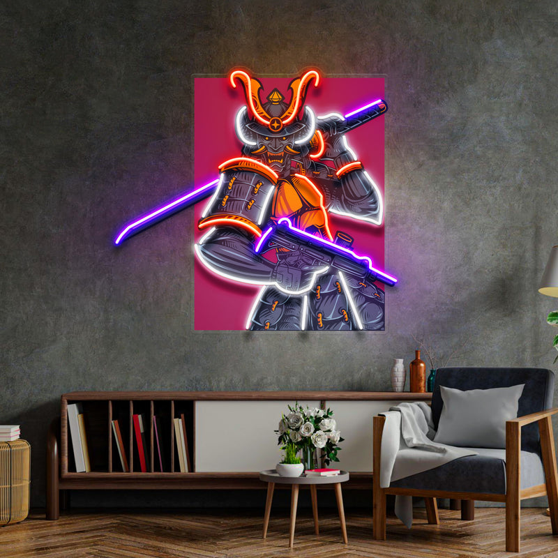 Oni Samurai Mascot LED Neon Sign Light Pop Art